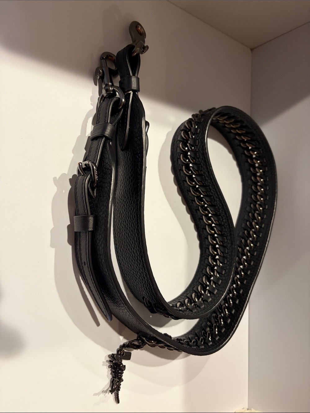 Coach Black Pebbled Leather Strap with Chain and Dinosaur Charm - Picture 2 of 3